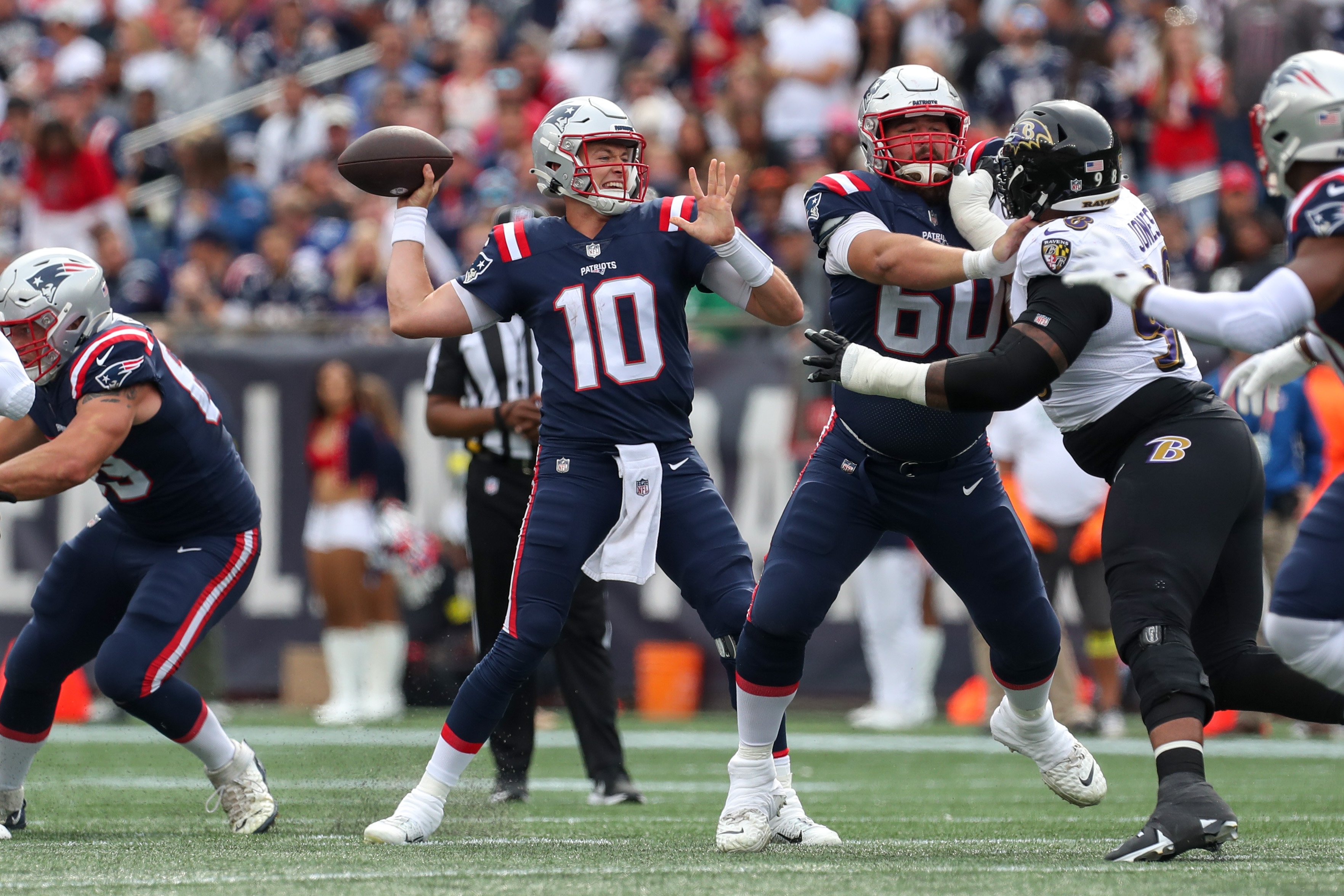 New England Patriots' Quarterback Mac Jones Throws 70-Yard Pass