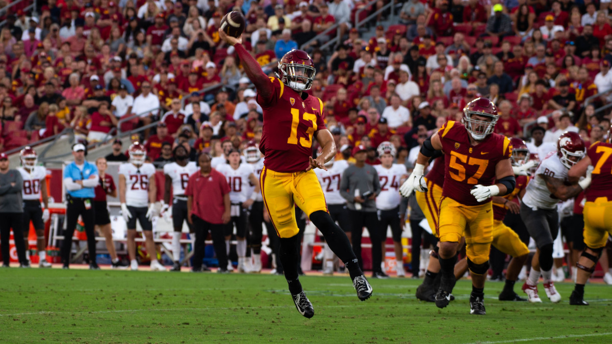 Caleb Williams and the USC Trojans beat visiting Washington State 30-14 in Los Angeles on October 8, 2022.