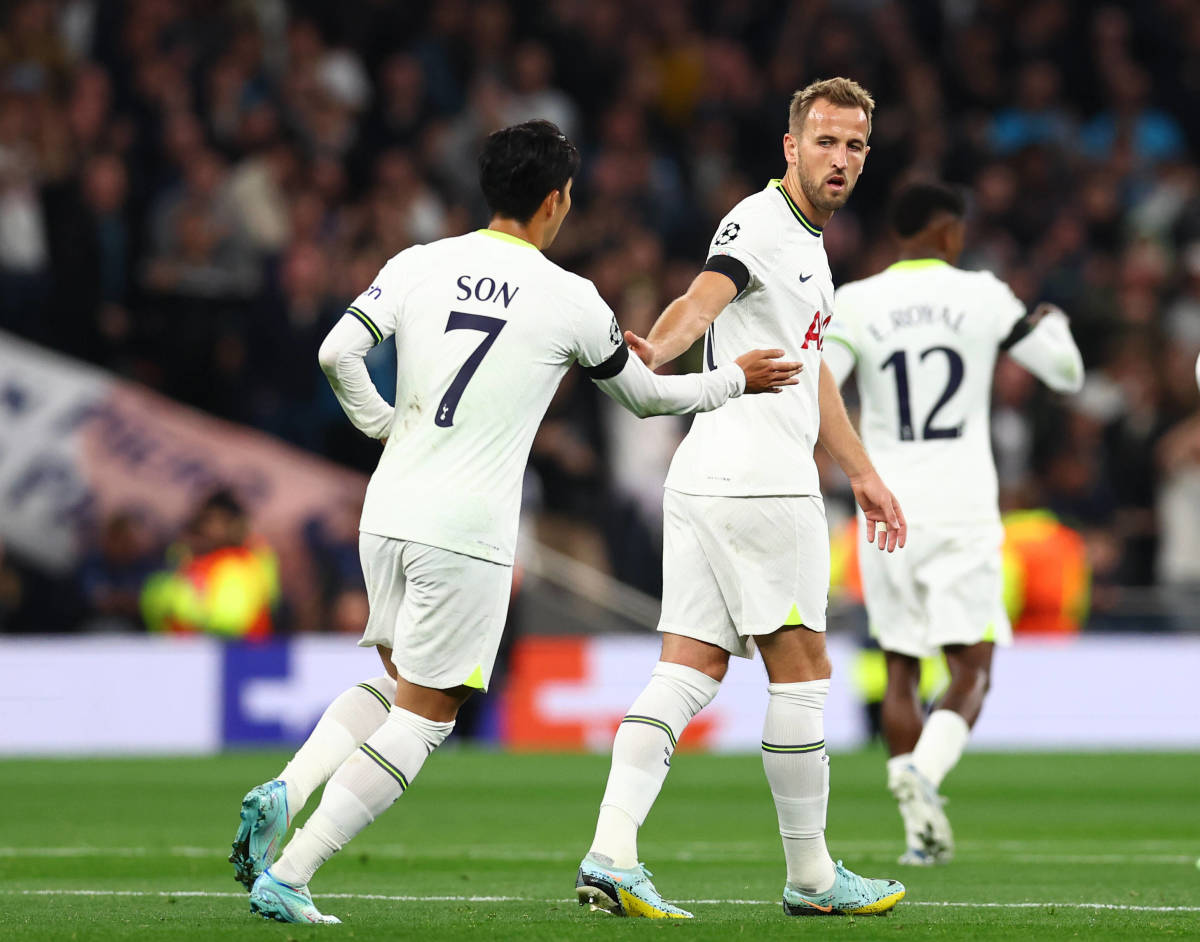 Son Heung-min and Harry Kane pictured during Tottenham's 3-2 win over Frankfurt in October 2022