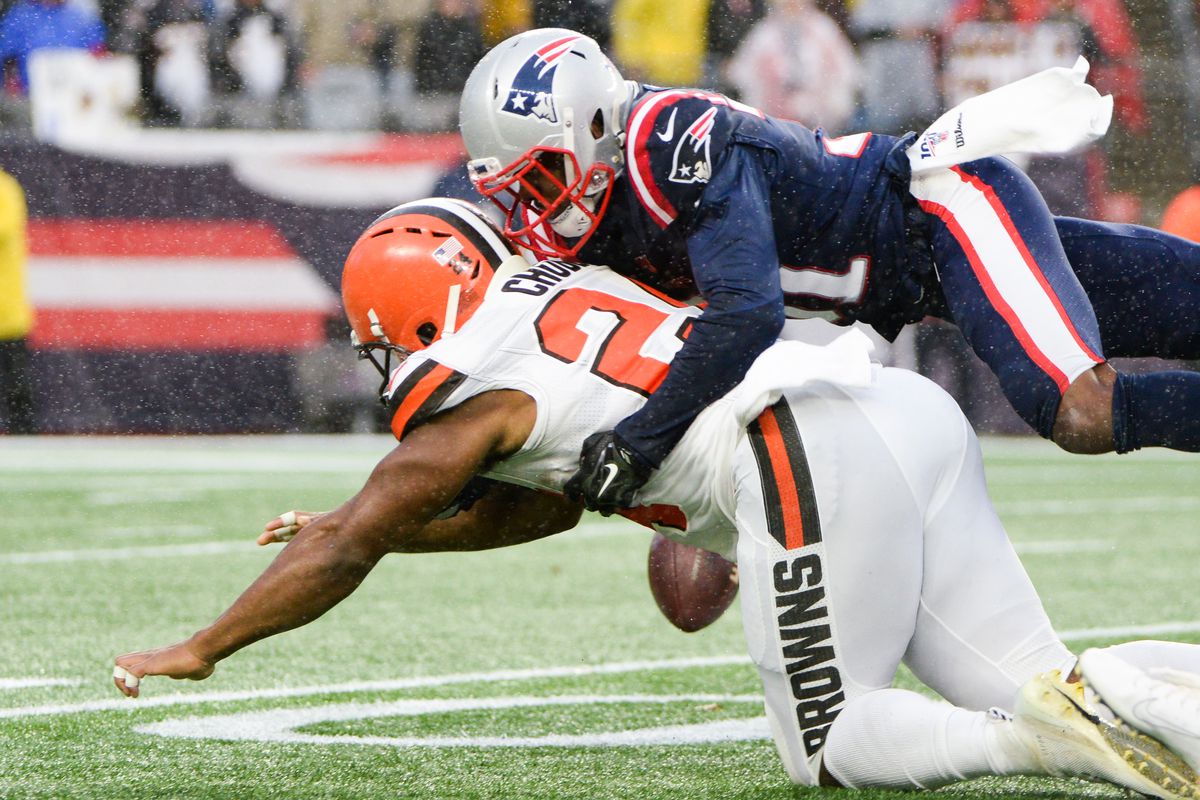 New England Patriots cornerback Jack Jones (13) drops back in coverage  during an NFL football game against the Cleveland Browns, Sunday, Oct. 16,  2022, in Cleveland. (AP Photo/Kirk Irwin Stock Photo - Alamy