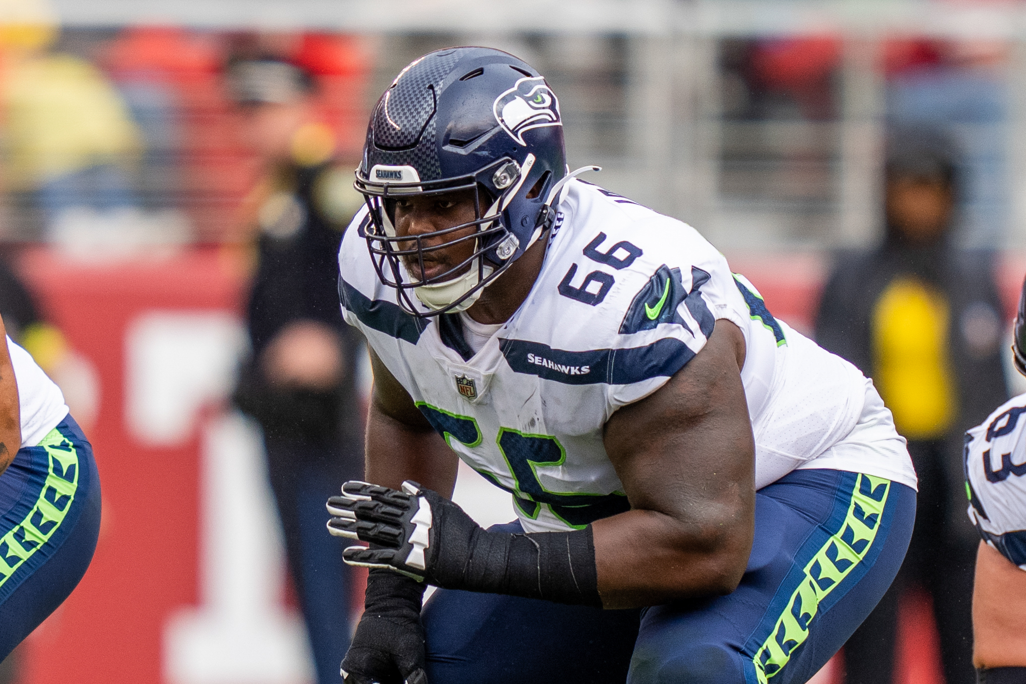 Seattle Seahawks guard Gabe Jackson (66) leaves the field at