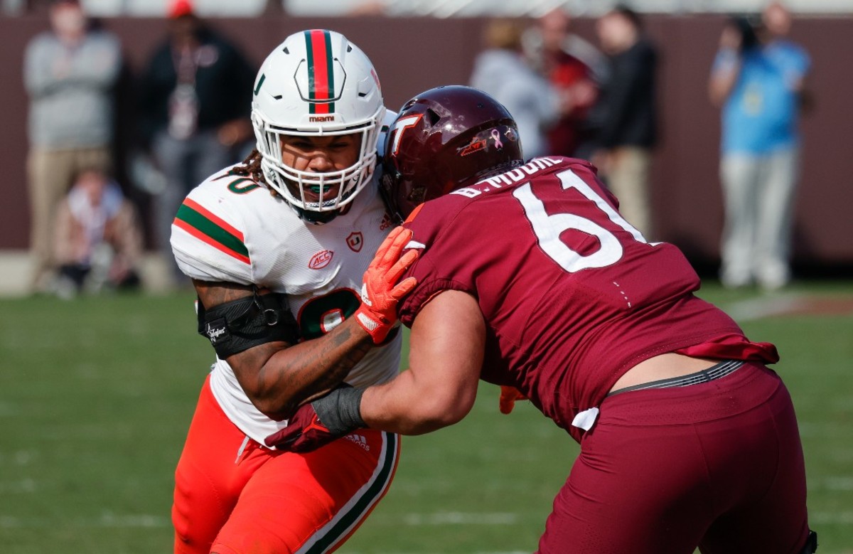 Miami used the Transfer Portal to grab impact DL Akheem Mesidor for 2022, and he delivered 38 tackles, 10.5 tackles for loss, and seven sacks.