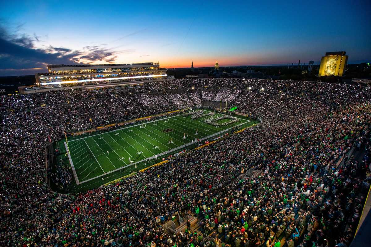 Fans hold up phone flashlights before the Notre Dame vs. Stanford NCAA football game Saturday, Oct. 15, 2022 at Notre Dame Stadium in South Bend. Notre Dame Vs Stanford Football