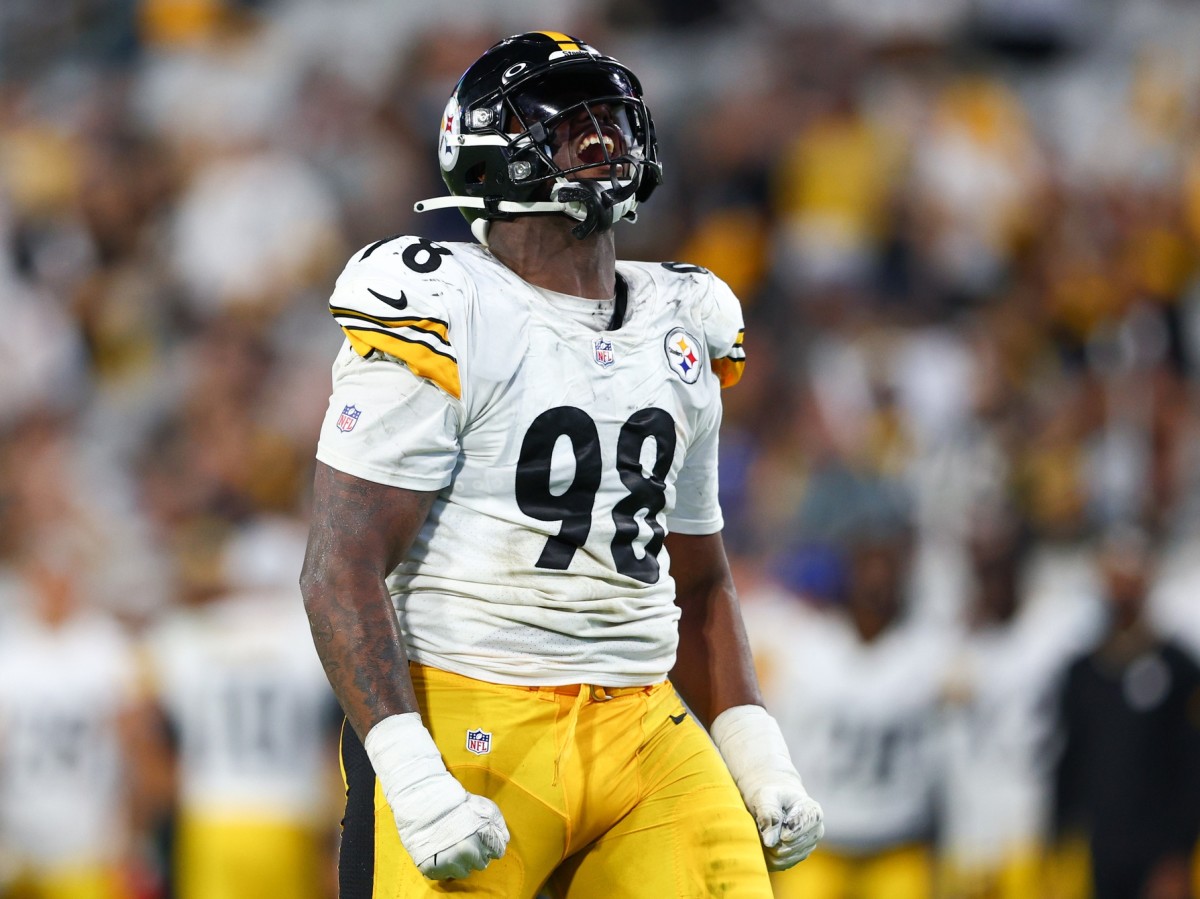 Pittsburgh Steelers defensive end DeMarvin Leal during an NFL football game  against the New York Jets at Acrisure Stadium, Sunday, Oct. 2, 2022 in  Pittsburgh, Penn. (Winslow Townson/AP Images for Panini Stock