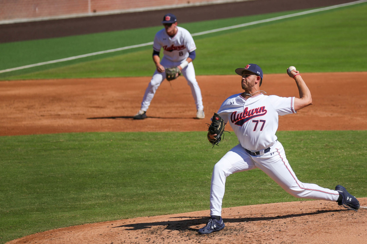 Freshman pitcher Zach Crotchfelt delivers the pitch against Louisiana Tech in fall exhibition action