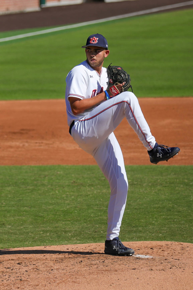 Freshman pitcher Zach Crotchfelt winds up against Louisiana Tech in fall exhibition action