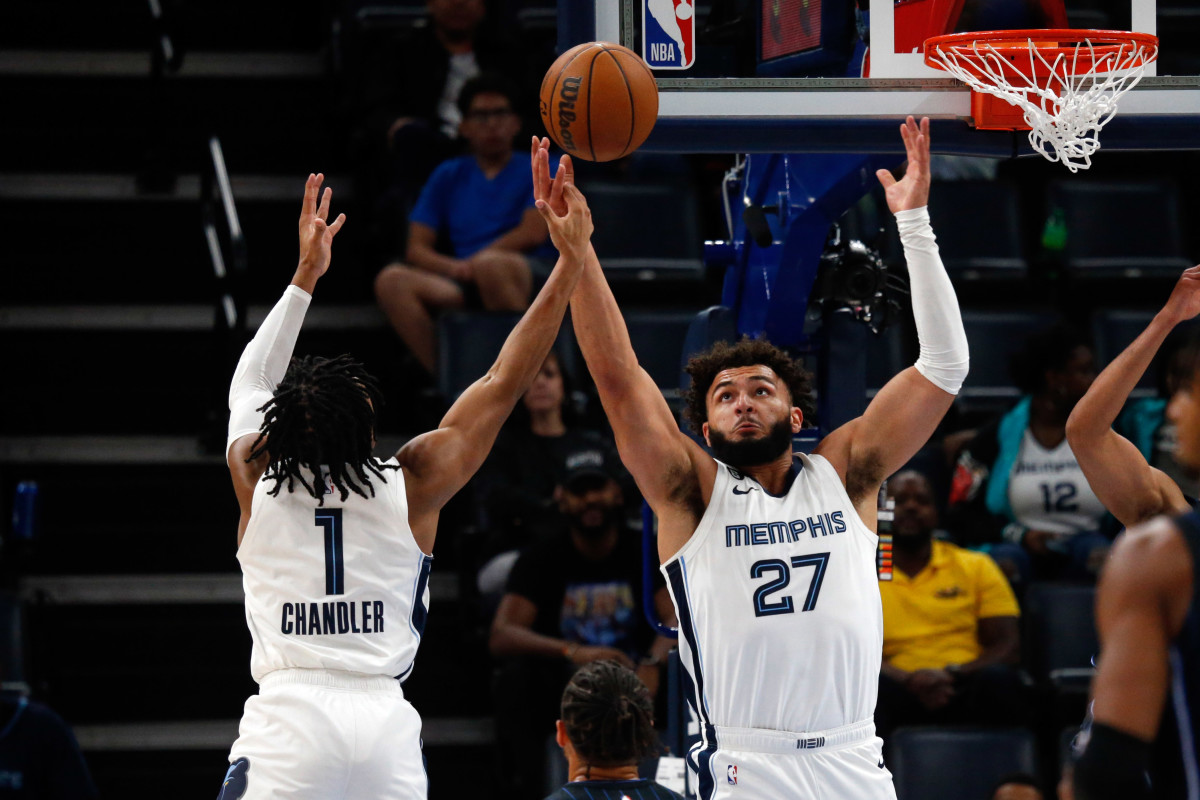 Kennedy Chandler of the Memphis Grizzlies dunks during the first