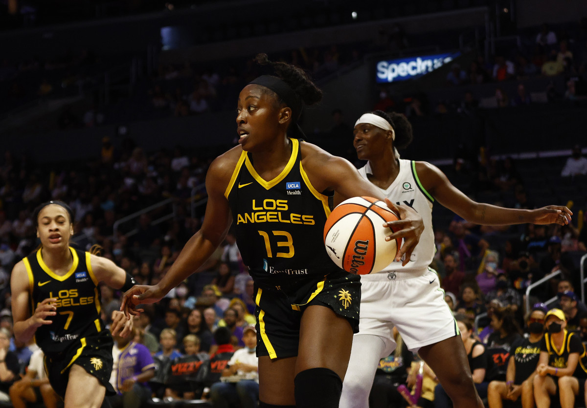 LOS ANGELES, CALIFORNIA - JULY 31: Chiney Ogwumike #13 of the Los Angeles Sparks at Crypto.com Arena on July 31, 2022 in Los Angeles, California.