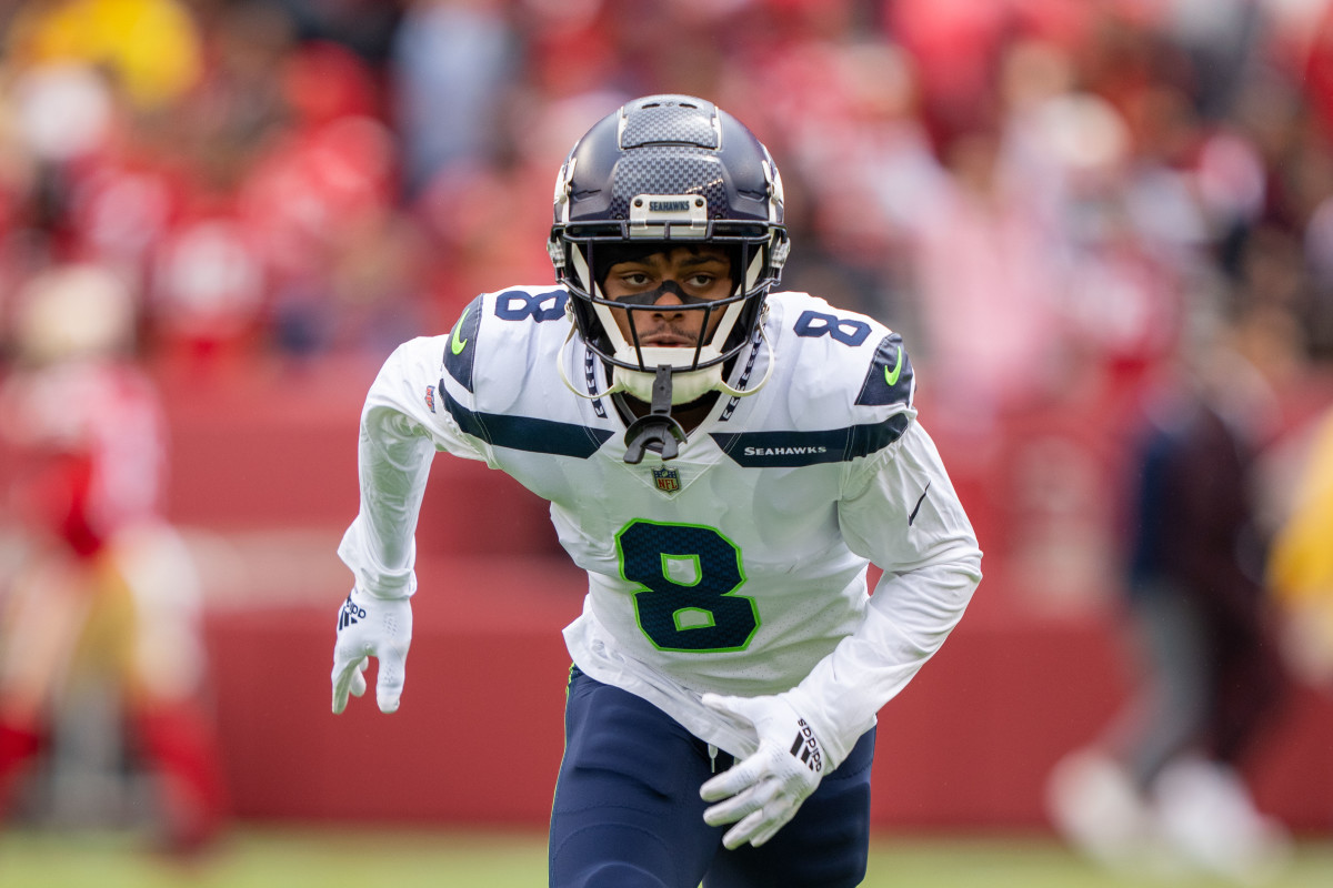 Seattle Seahawks cornerback Coby Bryant (8) defends down the field during  the second half of an