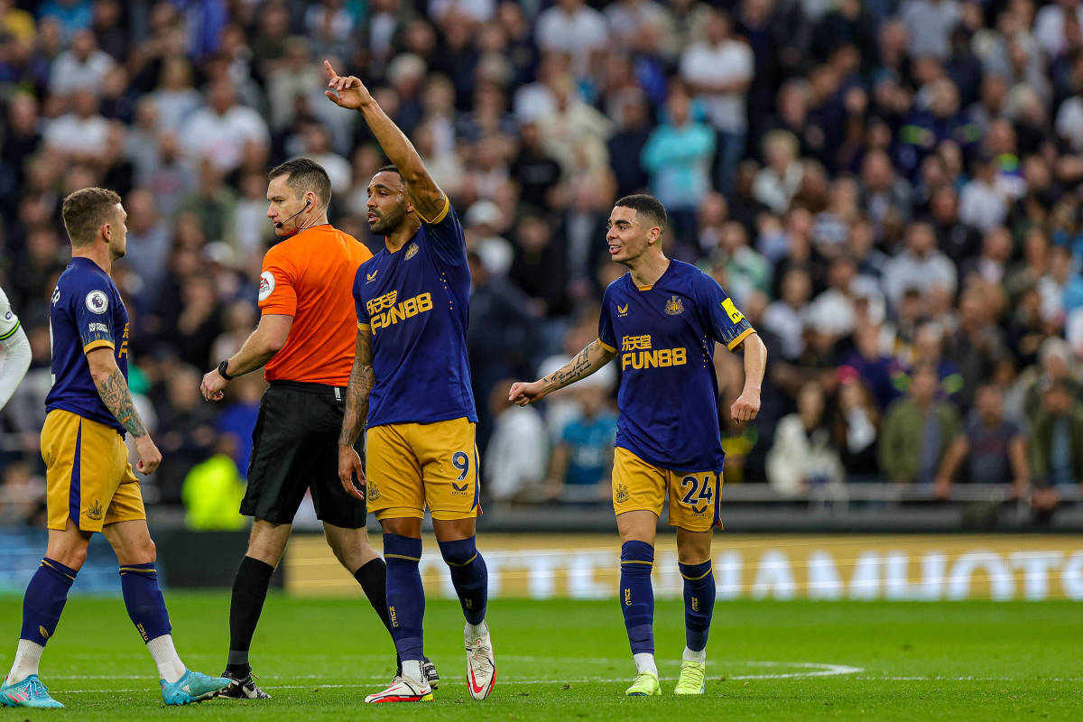 Scorers Callum Wilson (center) and Miguel Almiron (right) pictured during Newcastle's 2-1 win at Tottenham in October 2022