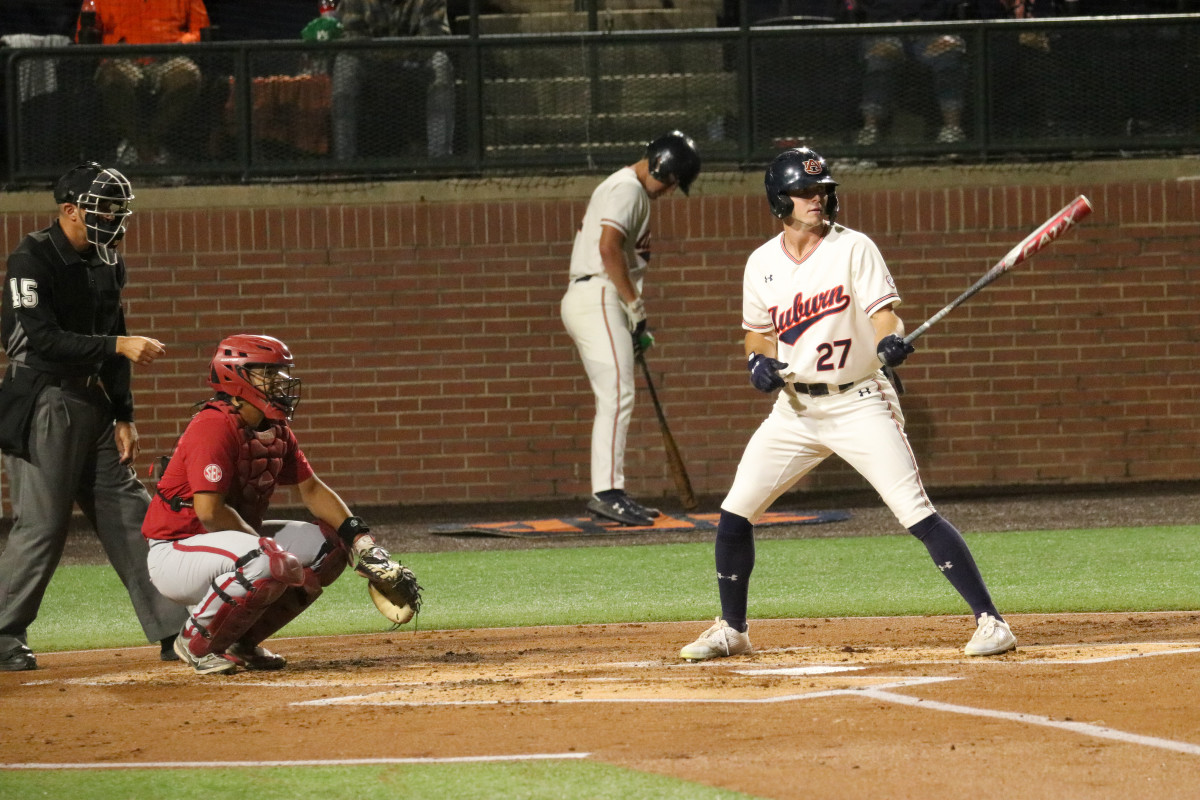 Bobby Peirce at bat vs Alabama for Auburn baseball.