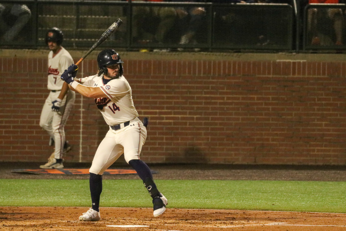 Justin Kirby is at bat for Auburn baseball.