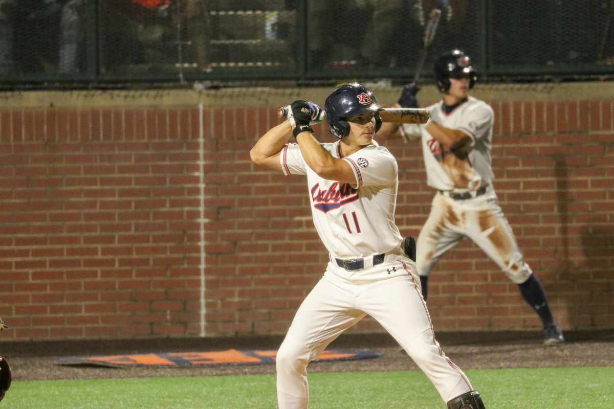 Gavin Miller at bat vs Alabama for Auburn baseball.