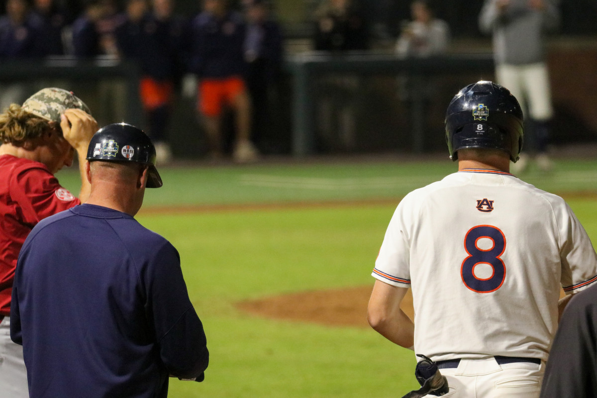 Bryson Ware looks on for Auburn baseball.