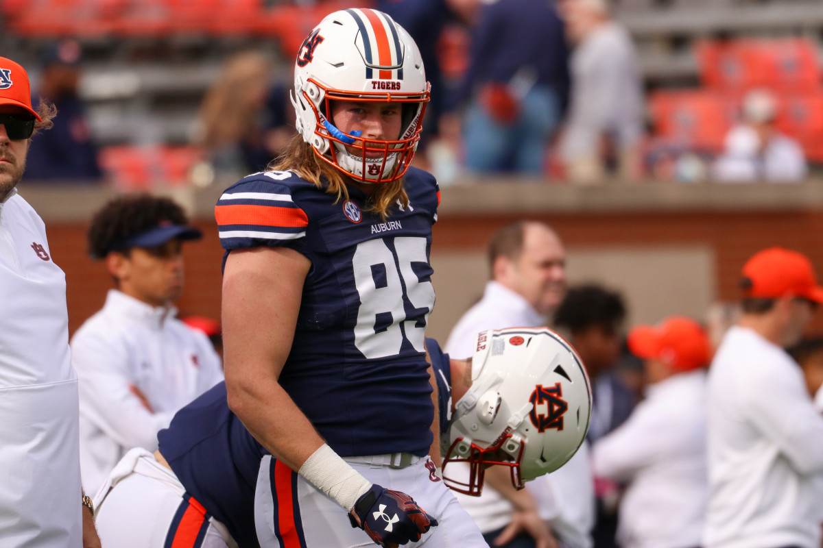 Auburn tight end Tyler Fromm in warmups before the Arkansas game.