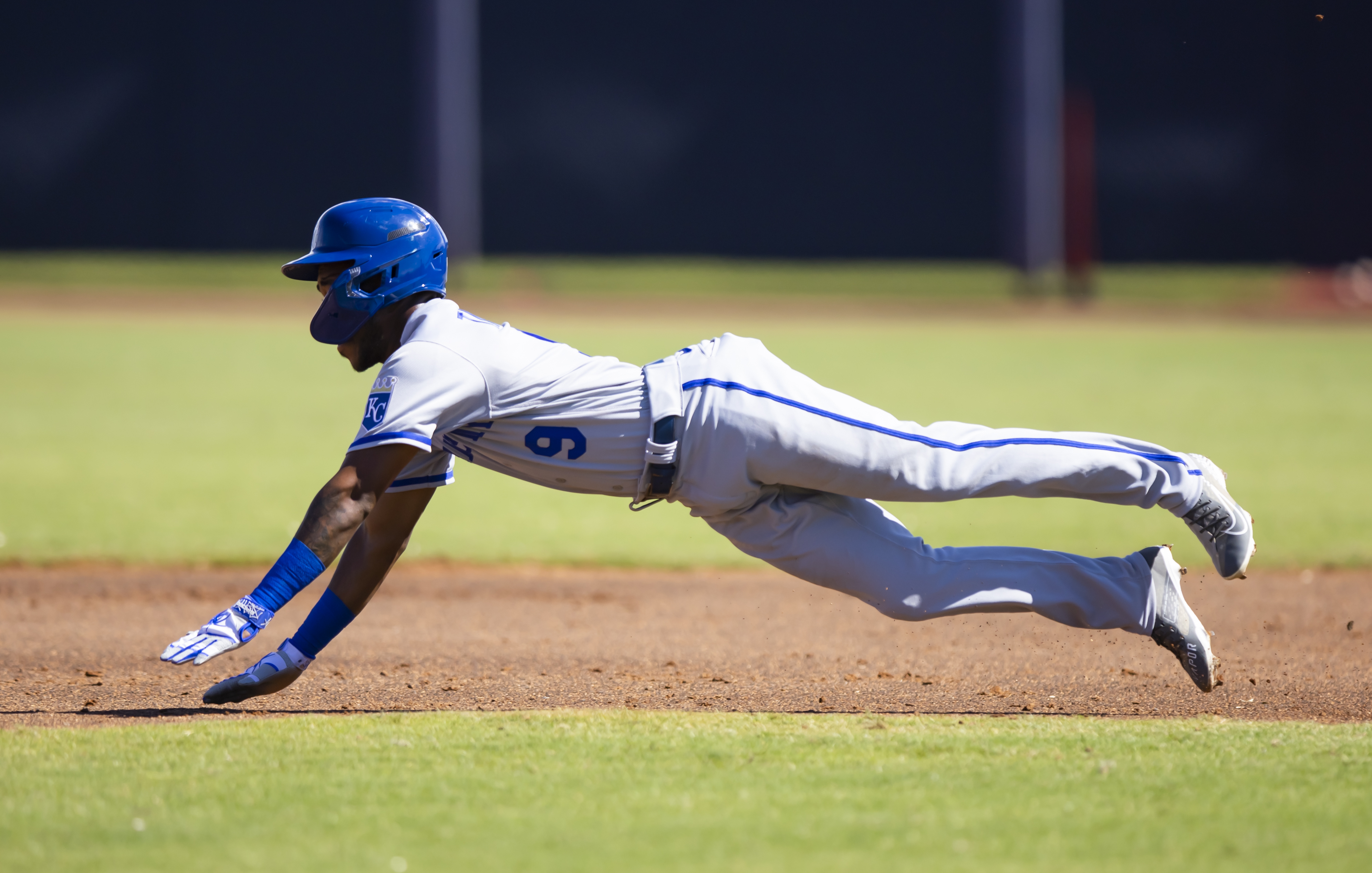 Kansas City Royals' Samad Taylor celebrates in the dugout after scoring  during the eighth inning of a baseball game against the Los Angeles Angels  Saturday, June 17, 2023, in Kansas City, Mo. (