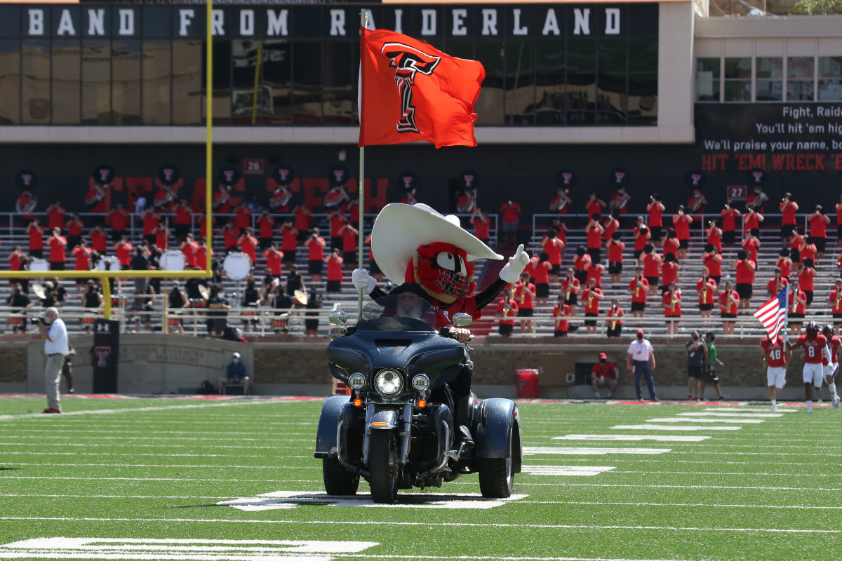 Sep 26, 2020; Lubbock, Texas, USA; The Texas Tech Red Raiders mascot Raider Red enters the field before the game against the Texas Longhorns at Jones AT&T Stadium. Mandatory Credit: Michael C. Johnson-USA TODAY Sports