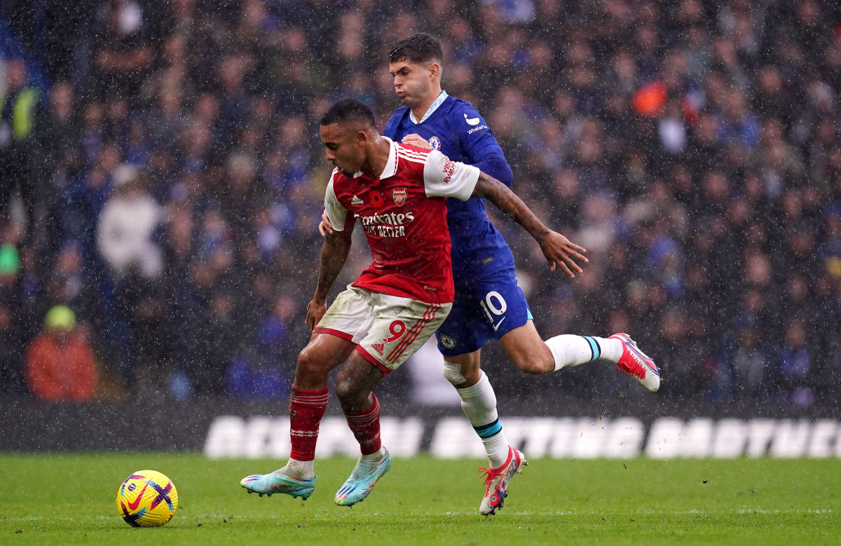 Gabriel Jesus pictured (left) holding off a challenge from Christian Pulisic during Arsenal's 1-0 at Chelsea in November 2022