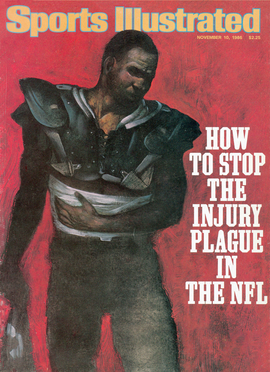 1986 Sports Illustrated cover featuring a painting of an injured football player