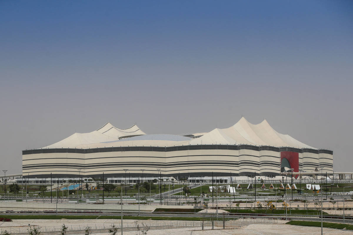 A general view from the outside of Al Bayt Stadium in Qatar