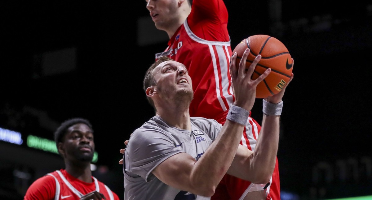 Xavier forward Jack Nunge (24) controls the ball against Fairfield Tuesday at the Cintas Center in Cincinnati. (Katie Stratman-USA TODAY Sports)