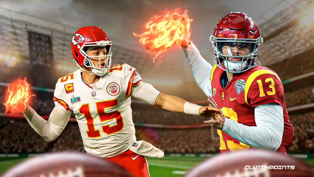 Kansas City Chiefs quarterback Patrick Mahomes (left) and potential No. 1 overall NFL Draft pick Caleb Williams (right).