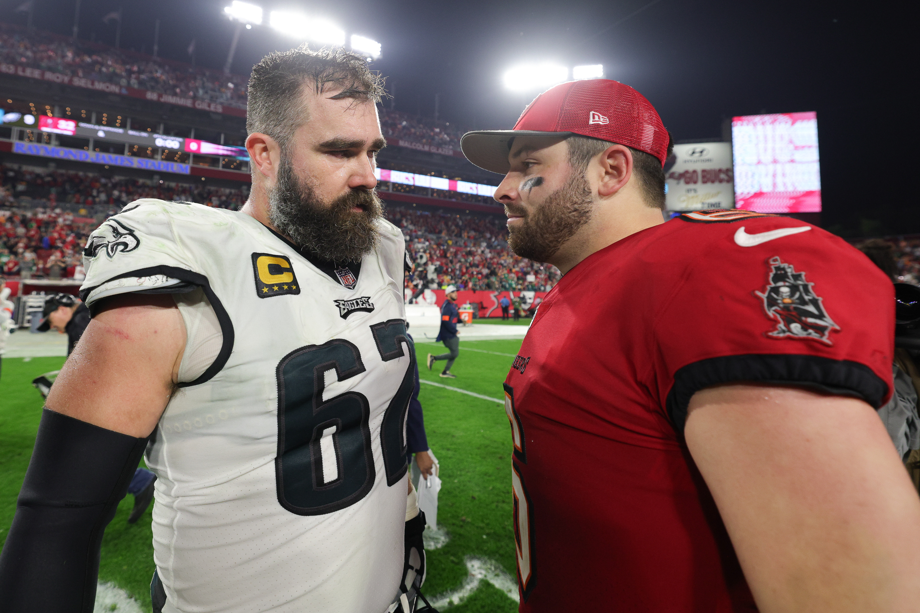 Eagles Star Jason Kelce Praises Buccaneers' Baker Mayfield, Ryan Jensen ...