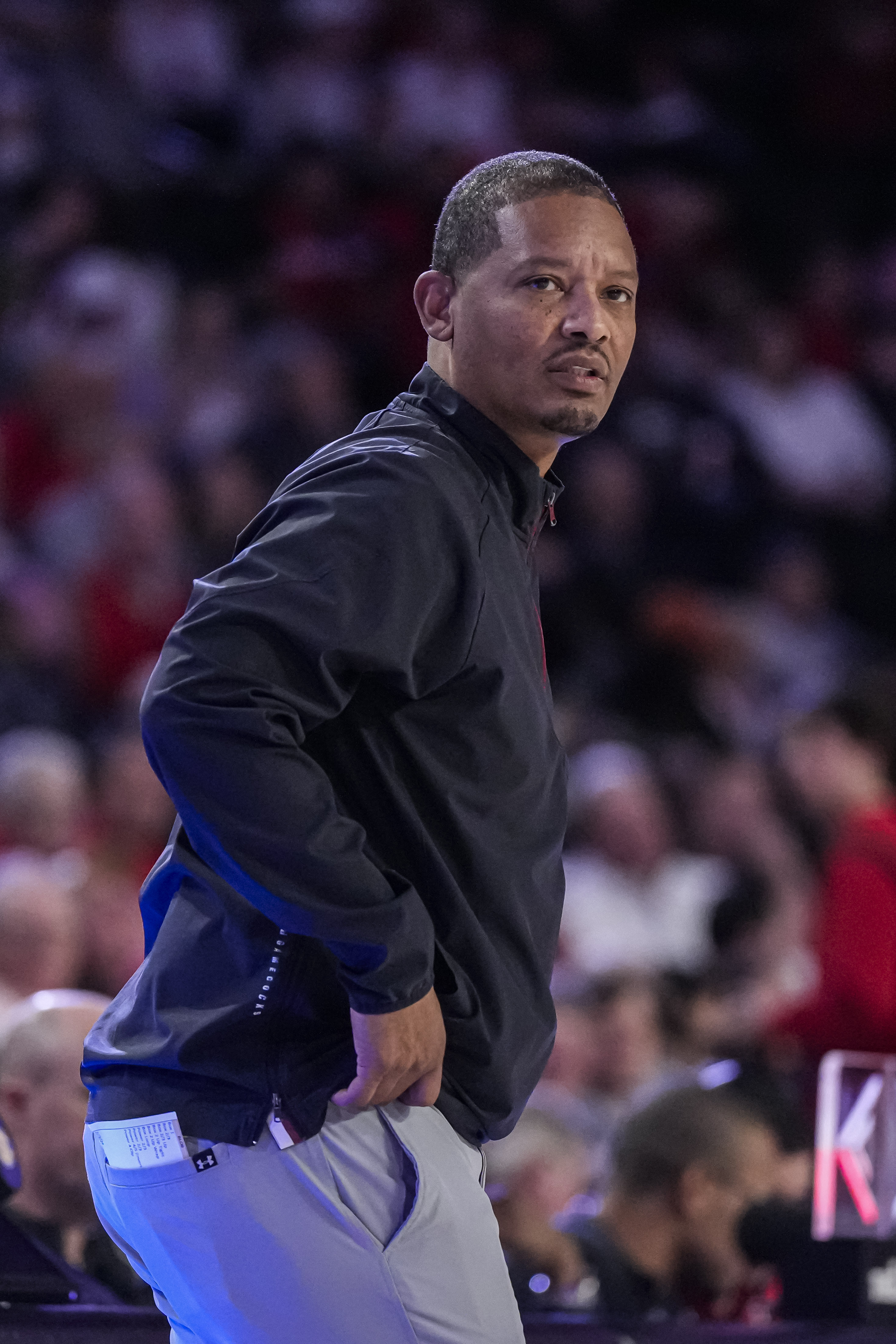 Lamont Paris looking out on the court during the Gamecocks matchup vs. Georgia (3rd Feb., 2024)