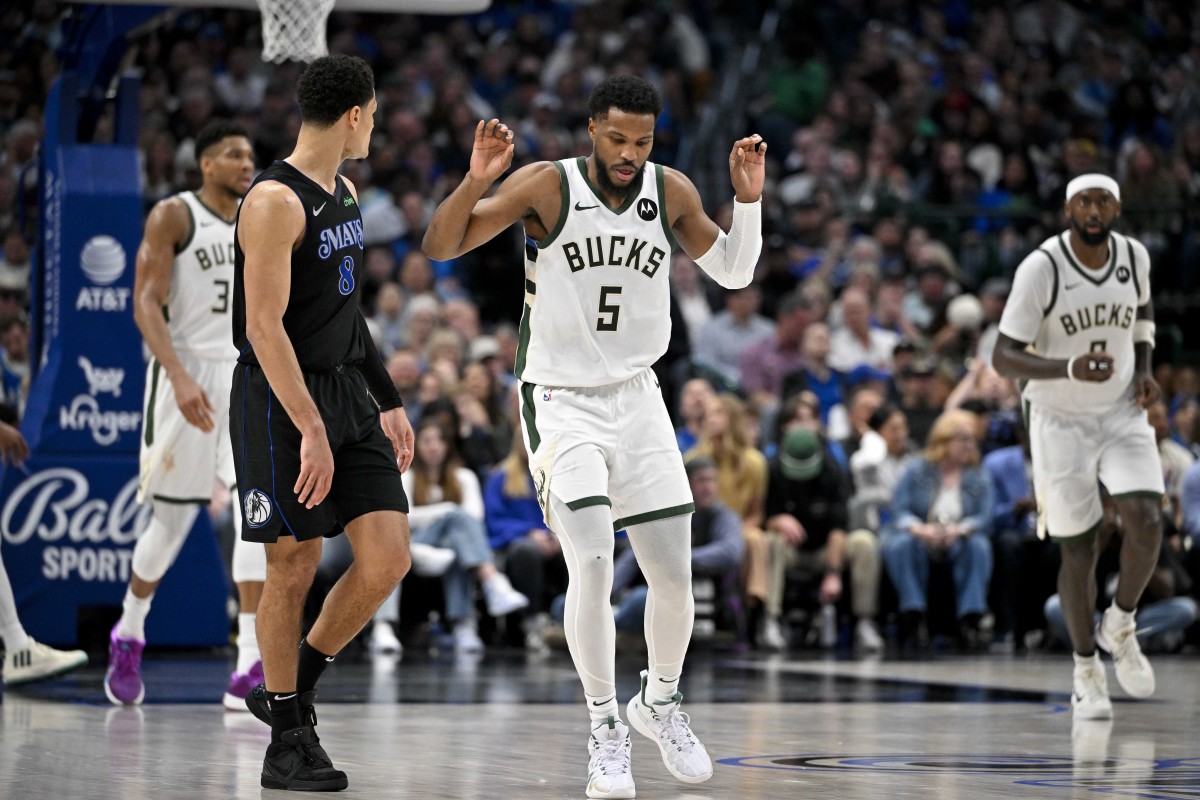 Milwaukee Bucks guard Malik Beasley (5) celebrates 