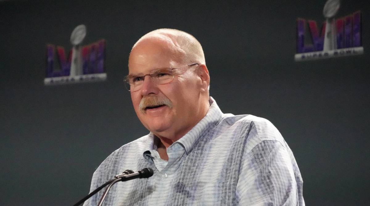 Chiefs head coach Andy Reid speaks with the media after winning the Super Bowl.