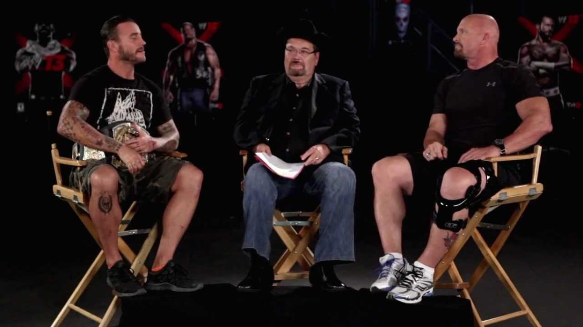 CM Punk and Stone Cold Steve Austin get heated during a WWE video game promo.