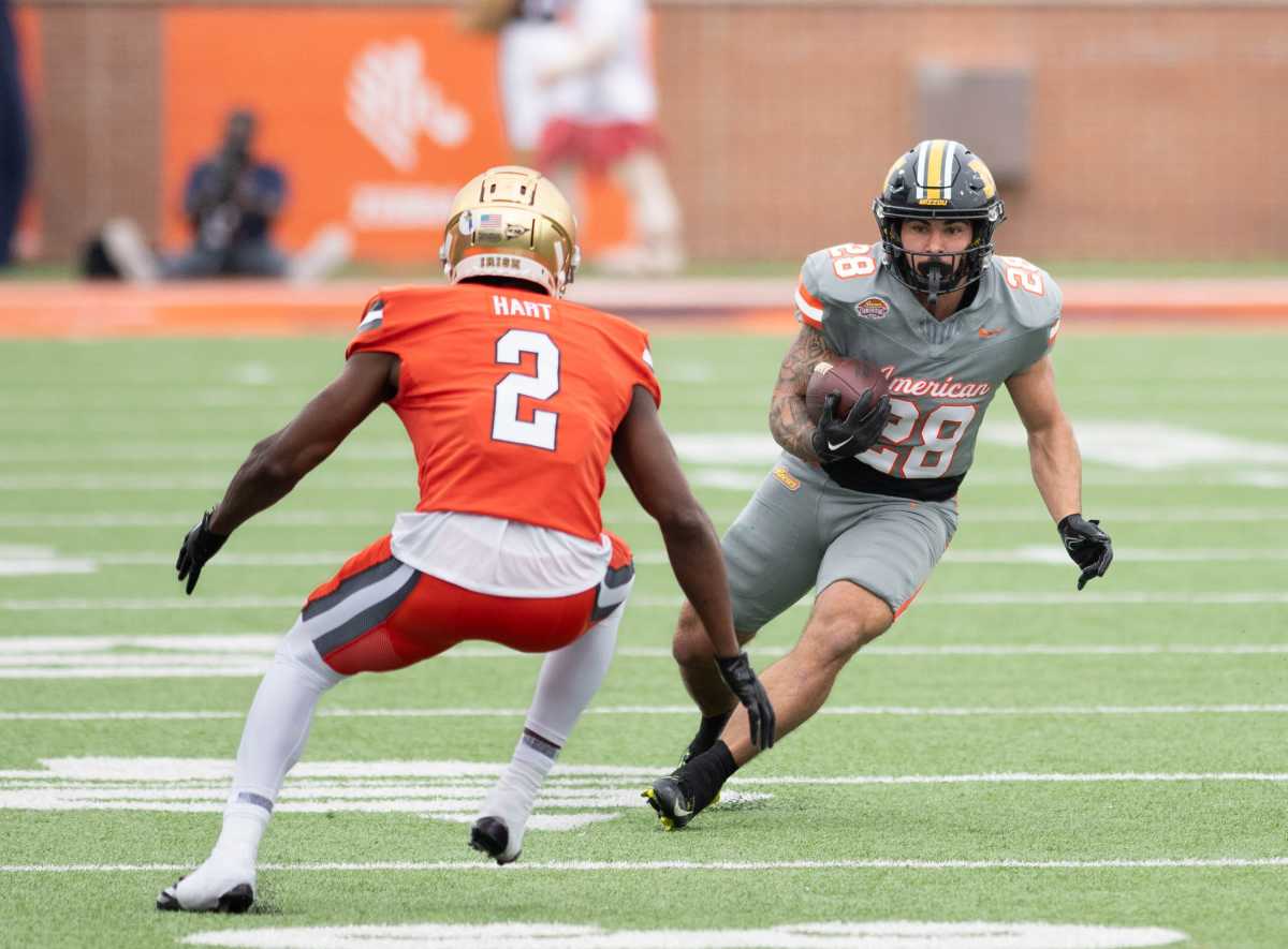 Cody Schrader at the Senior Bowl