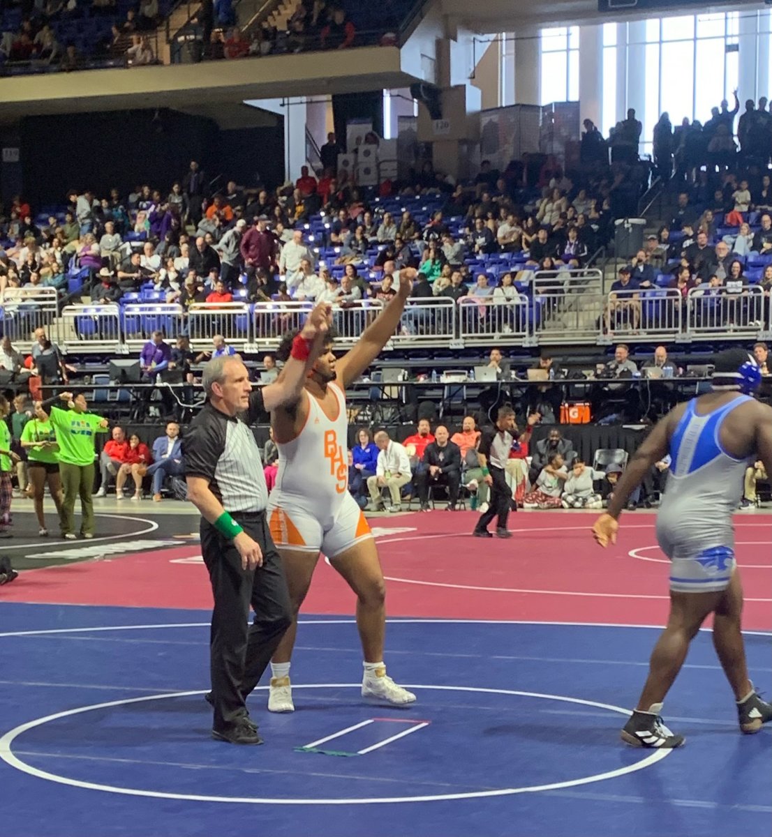 Omar Khan is declared the winner in this state wrestling match in Texas.