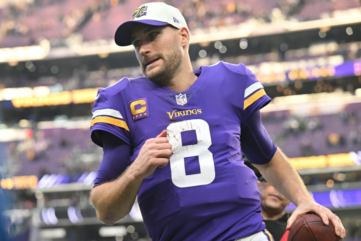 Dec 4, 2022; Minneapolis, Minnesota, USA; Minnesota Vikings quarterback Kirk Cousins (8) reacts after the game against the New York Jets at U.S. Bank Stadium.