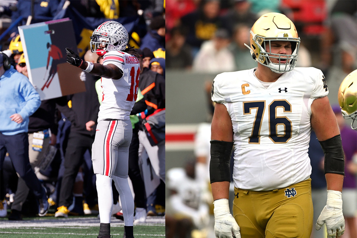 Ohio State receiver Marvin Harrison Jr (left) and Notre Dame offensive tackle Joe Alt (right).