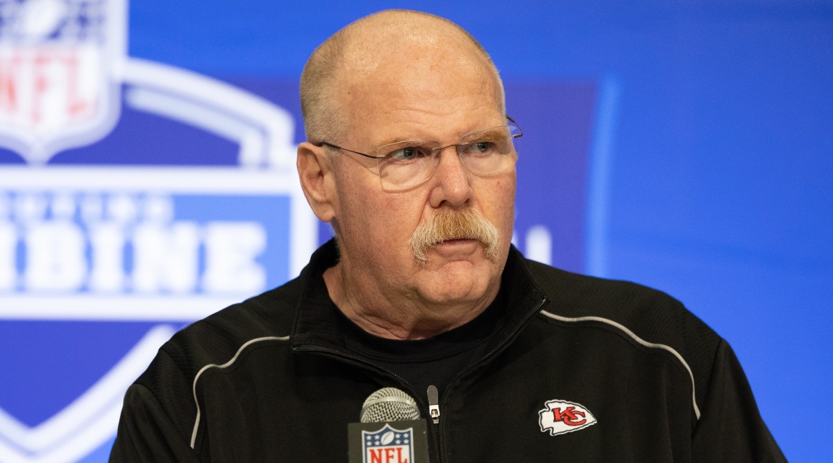 Kansas City Chiefs head coach Andy Reid talks to the media at the 2024 NFL scouting combine.