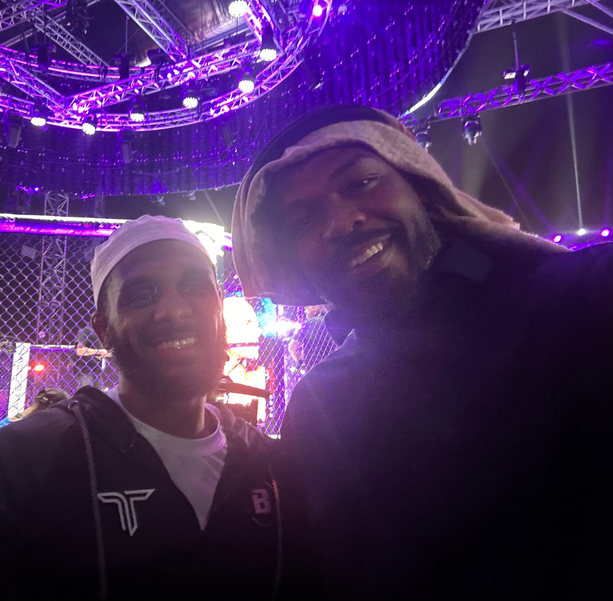 AJ McKee (left) and Jon Jones (right) at the the PFL vs. Bellator event. Photo courtesy of McKee.