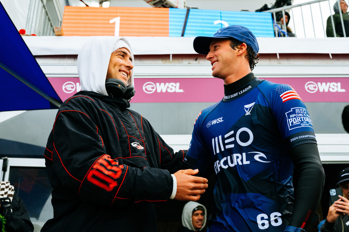 Griffin and Crosby Collapinto at Supertubos at the MEO Rip Curl Pro Portugal in Peniche.