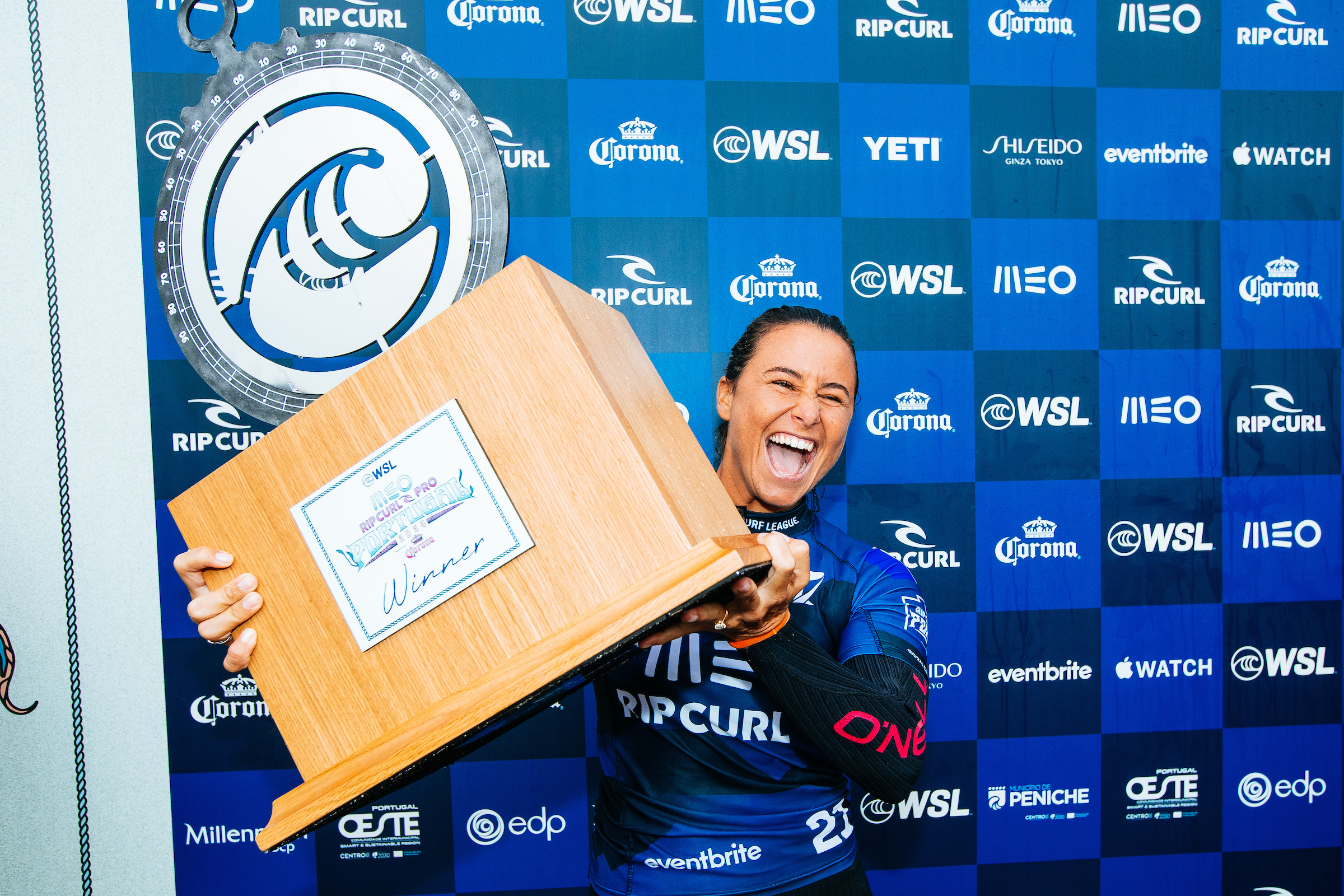 Johanne Defay at Supertubos at the MEO Rip Curl Pro Portugal in Peniche.