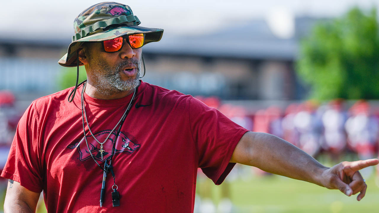 Hogs' Defensive Line Coach Deke Adams After Practice Friday