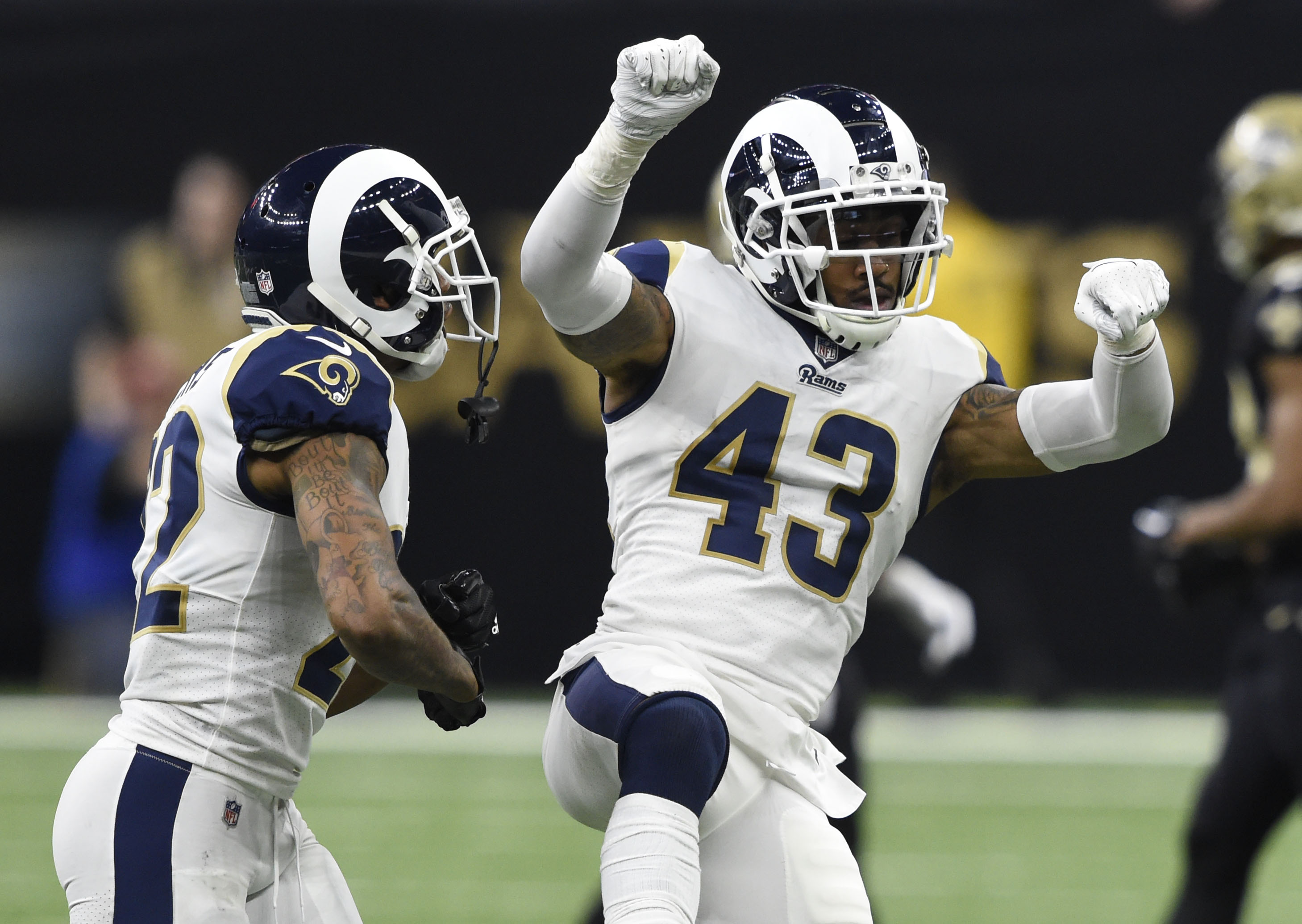 September 15, 2019 Los Angeles Rams strong safety John Johnson III #43 runs  onto the field before the NFL game between the Los Angeles Rams and the New  Orleans Saints at the