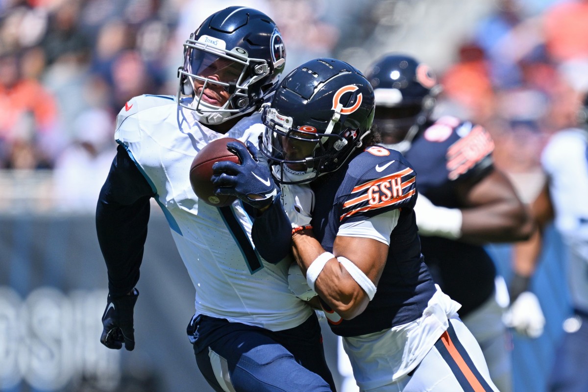 August 12, 2023 - Tennessee Titans quarterback Malik Willis (7) scores a  touchdown during NFL preseason football game between the Chicago Bears vs  the Tennessee Titans in Chicago, IL (Credit Image: Gary