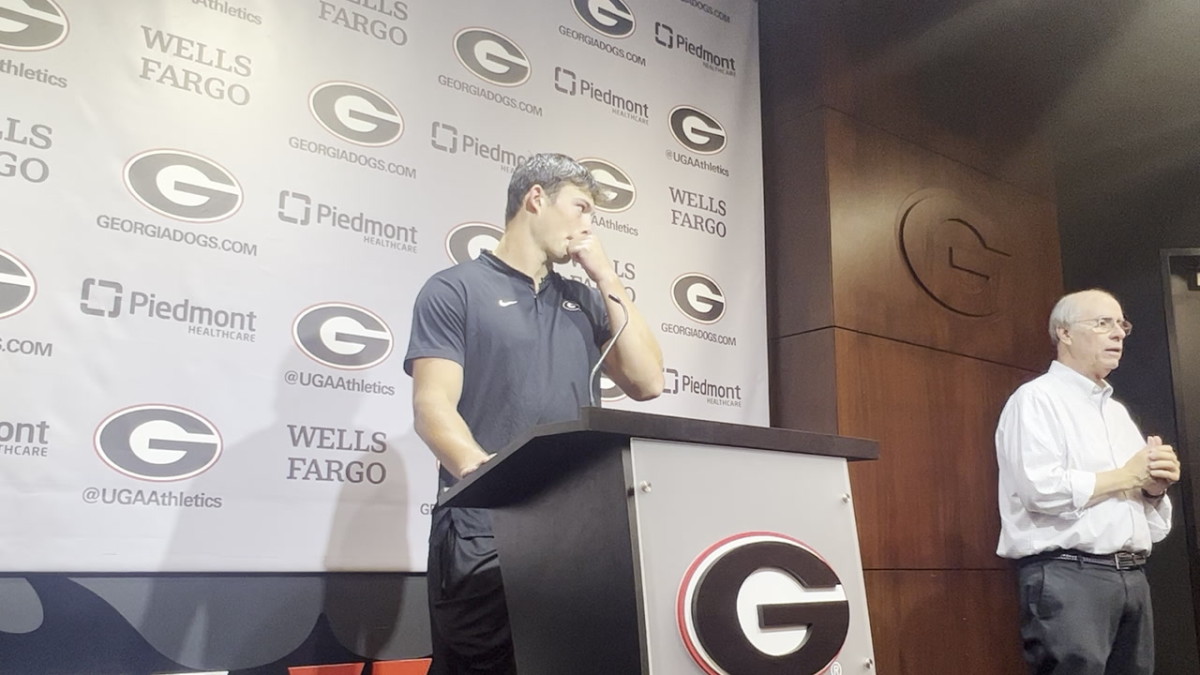 Georgia sophomore tight end Oscar Delp met with the media after one of Georgia's fall camp practices on Tuesday, August 16.