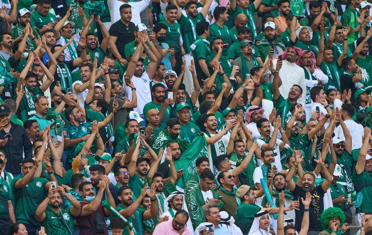 Saudi Arabia fans pictured at the 2022 FIFA World Cup during their team's 2-1 win over Argentina