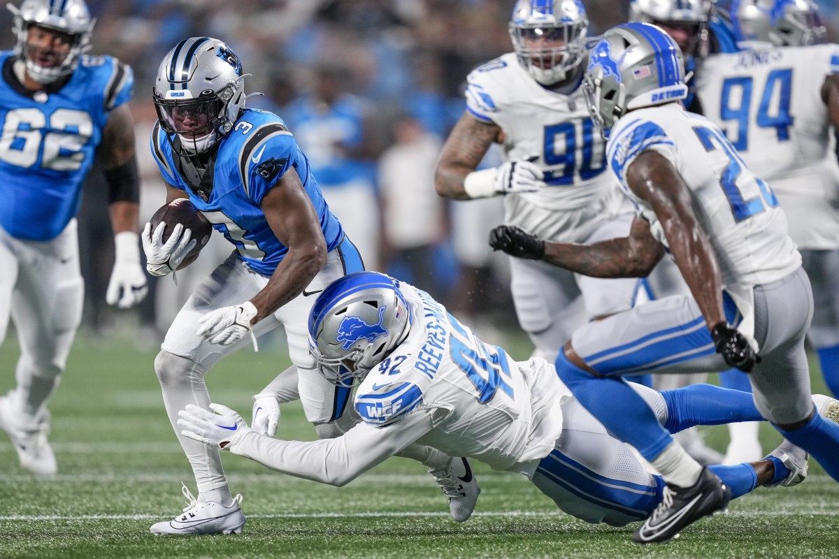 Detroit Lions running back Craig Reynolds (13) looks on against the  Carolina Panthers during a preseason NFL football game Friday, Aug. 25,  2023, in Charlotte, N.C. (AP Photo/Jacob Kupferman Stock Photo - Alamy