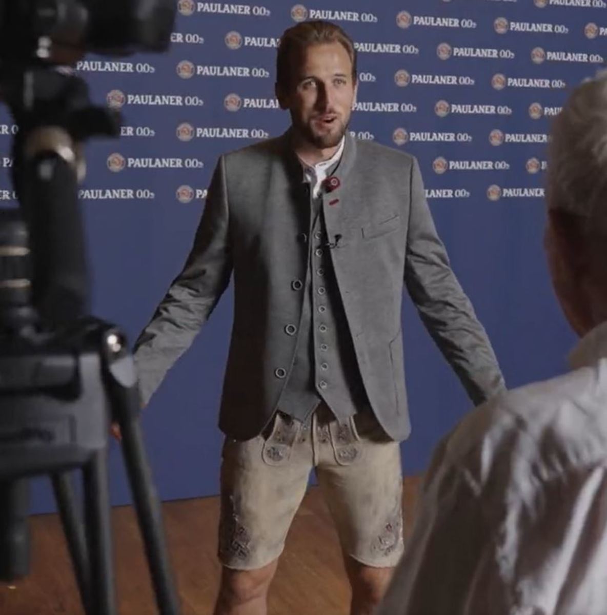 Harry Kane pictured wearing a lederhosen in August 2023