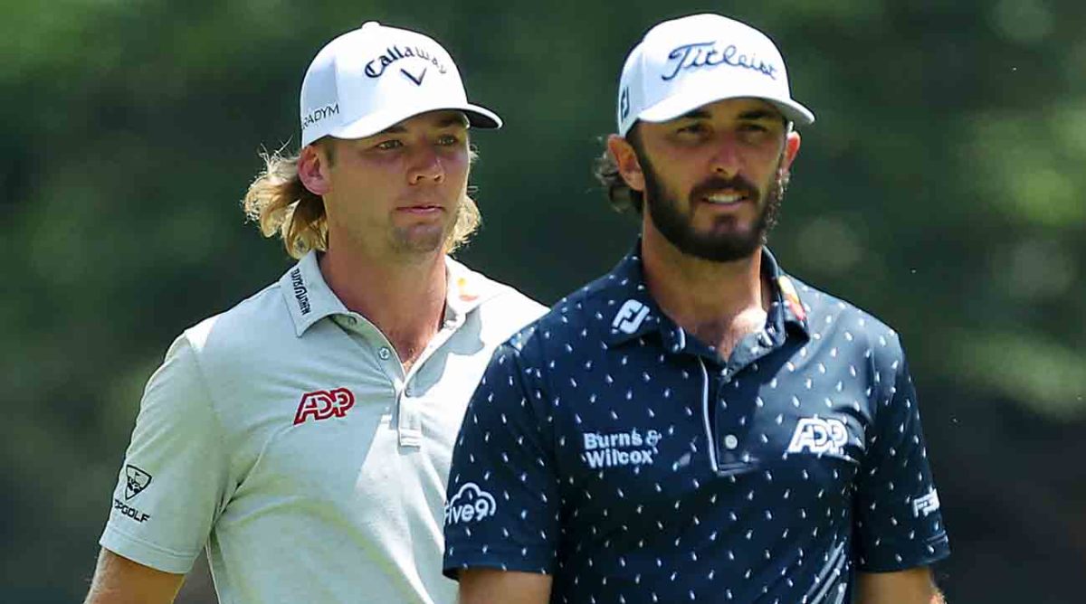 Max Homa and Sam Burns walk during the 2023 Tour Championship.