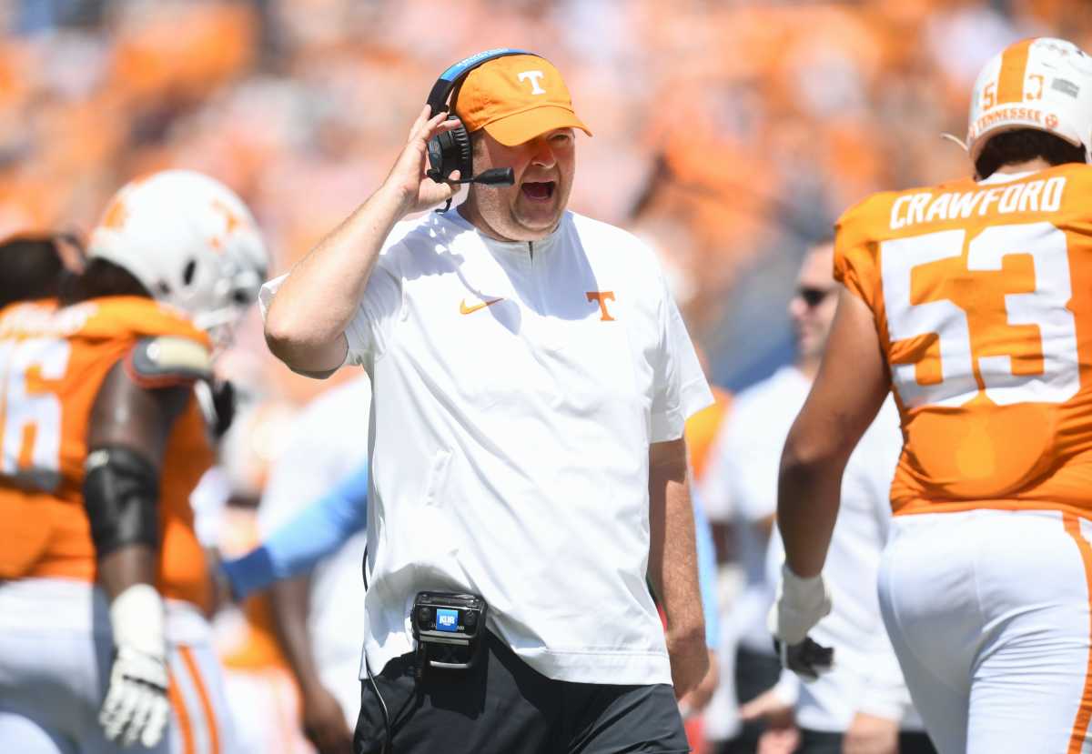 Tennessee HC Josh Heupel during the Virginia game on September 2nd, 2023, in Nashville, Tennessee. (Photo by Caitie Mcmekin of the News Sentinel)