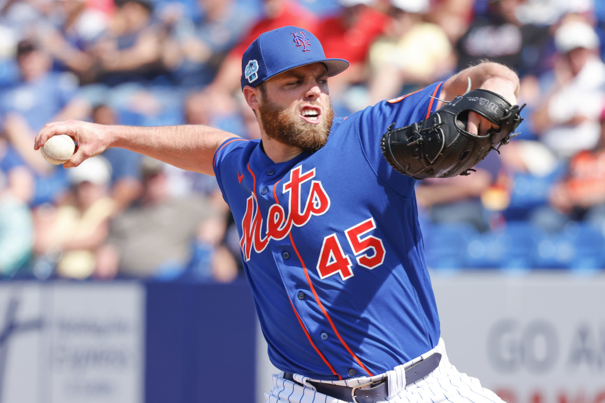 New York Mets starting pitcher Sam Coonrod throws a pitch during the fifth inning against the Houston Astros at Clover Park. (2023)