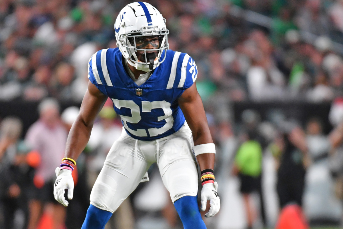 Aug 24, 2023; Philadelphia, Pennsylvania, USA; Indianapolis Colts cornerback Kenny Moore II (23) against the Philadelphia Eagles at Lincoln Financial Field.